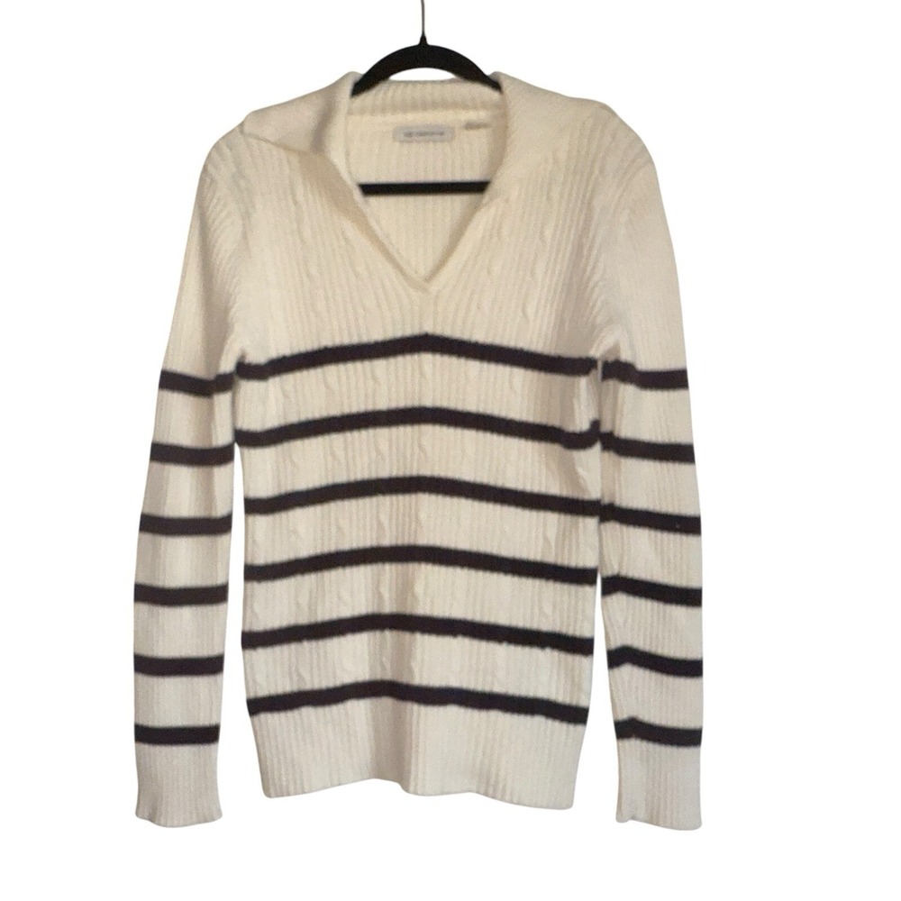 Liz Claiborne Striped Cable Knit Sweater L Coastal Grandmother Nautical Chic - Picture 8 of 12
